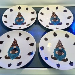 Hand Painted Gnome Plates- Set Of 4