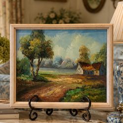Original Fine Art Vintage Cottage House Landscape Oil Painting Artist Signed Collectible Country Farm Road 9 x 11 1/2” HILLCREST / UNIVERSITY HEIGHTS
