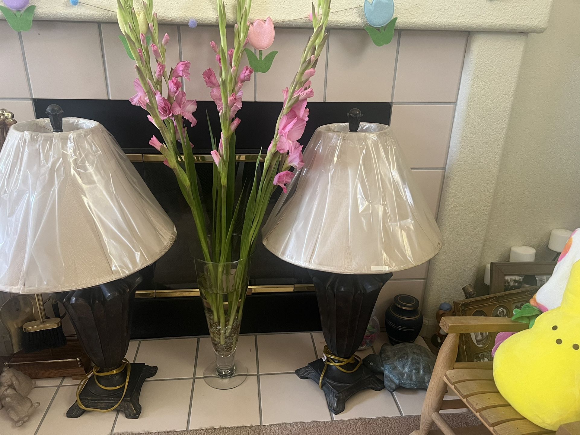 3 Piece Heavy Glass Coffee/end tables and 2 lamps