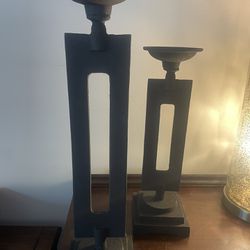 2 Black Candle Holders 13” And 15”