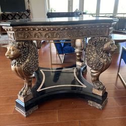 Lion Black Granite & Gold Tall Console Table