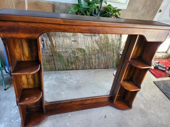 Vintage WOOD Dresser HUTCH mirror with built-in shelves