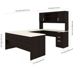65 W U-Shaped Executive Desk with Pedestal and Hutch