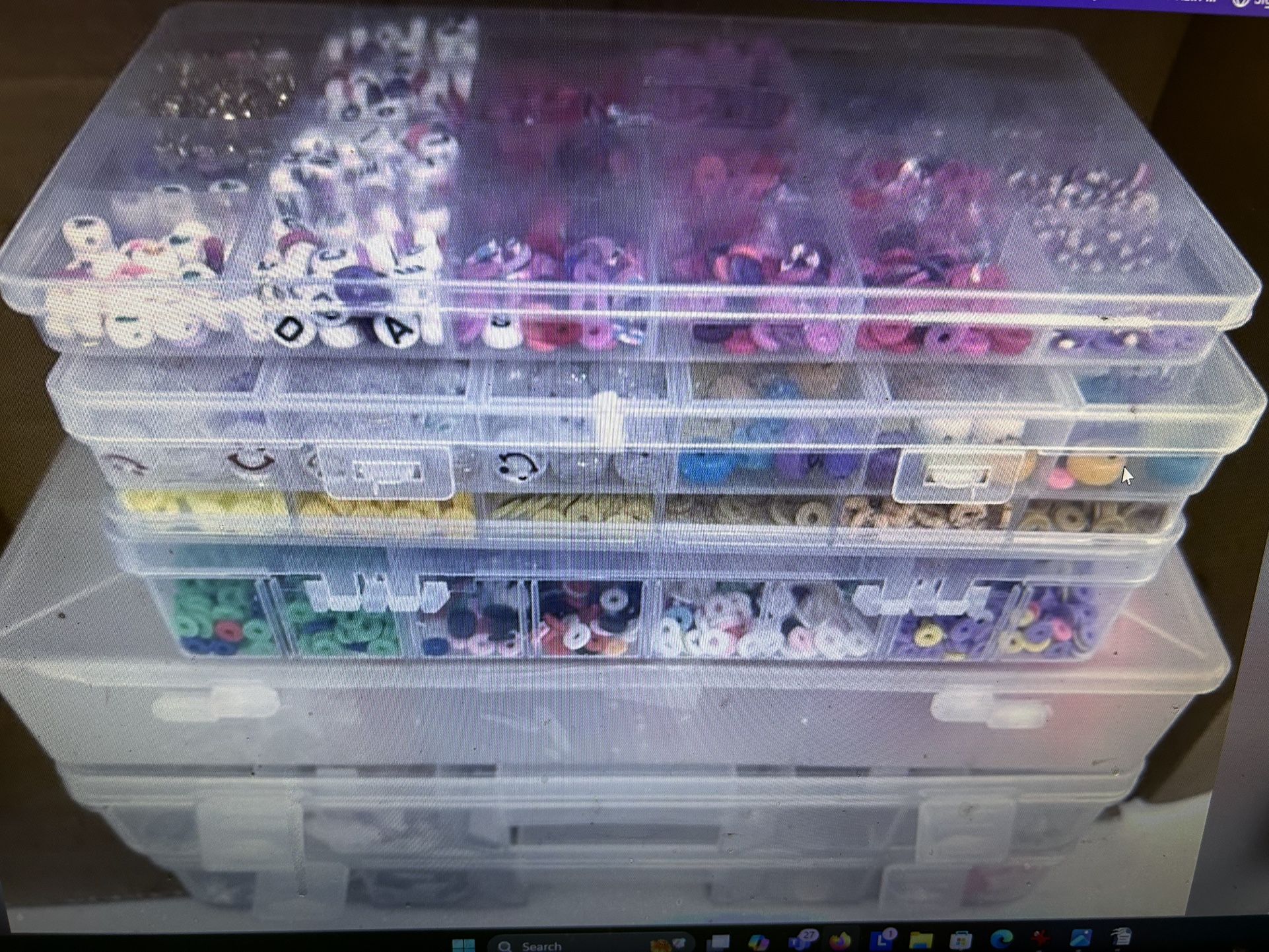 Large Group Of Seven Containers Of Beads, Etc. Items For Crafting