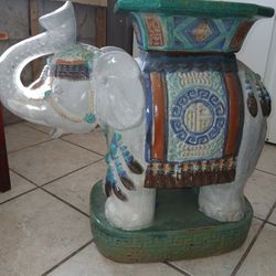 Vintage Boho Glazed Vietnamese Ceramic Elephant Stool, Garden Seat, or Side Table.