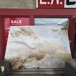 Large Designart "Effervescent Beige And Gold Imaginings" abstract wall art canvas