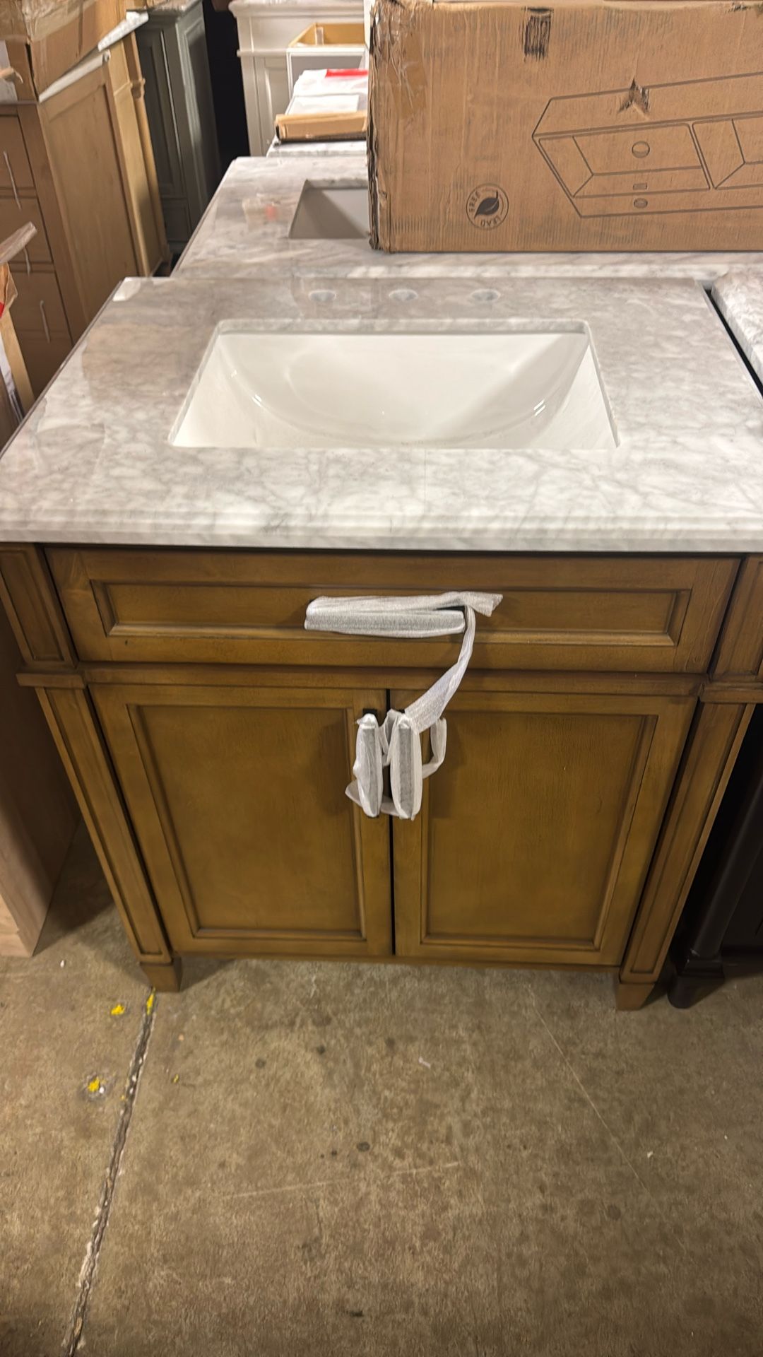Home Decorators Collection Caville 30 in. Single Sink Almond Latte Bath Vanity with Carrara Marble Top (Assembled)