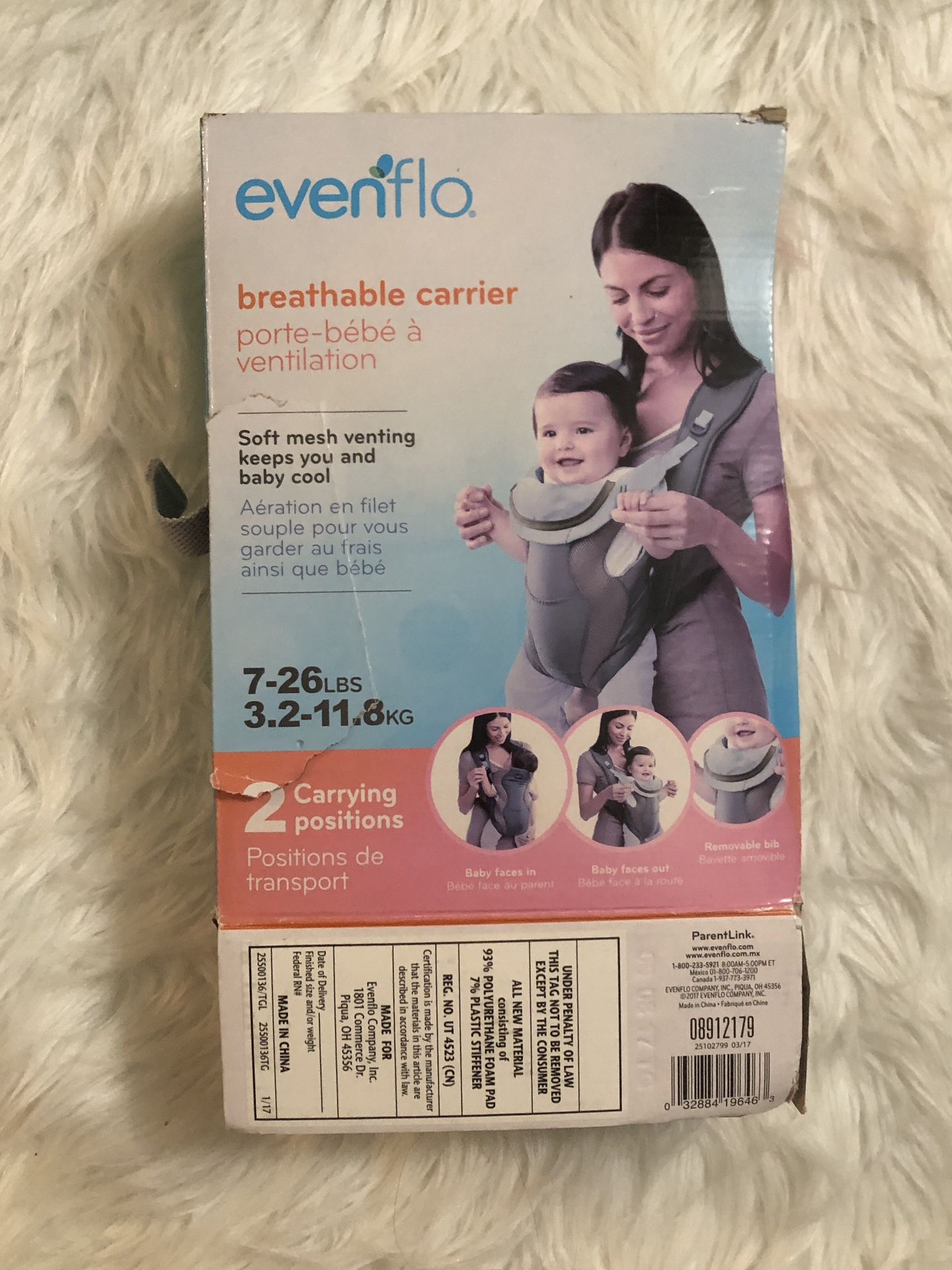 evenflo Breathable Carrier with 2 carrying positions