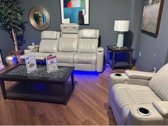 Power recliner full leather 3 seater couch with massage