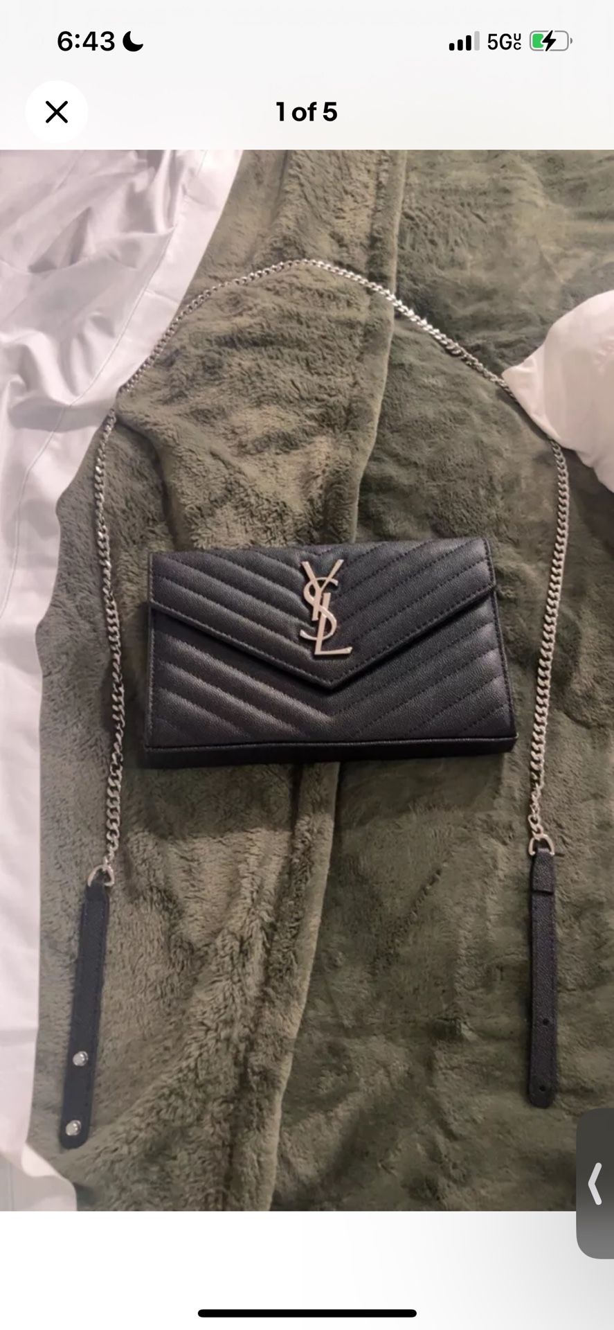 Yves Saint Laurent Leather Crossbody Bag Silver On Black