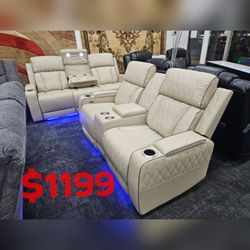 High Quality super comfortable Beige Breathing Leather Living Room power Recliner sofa &  Loveseat