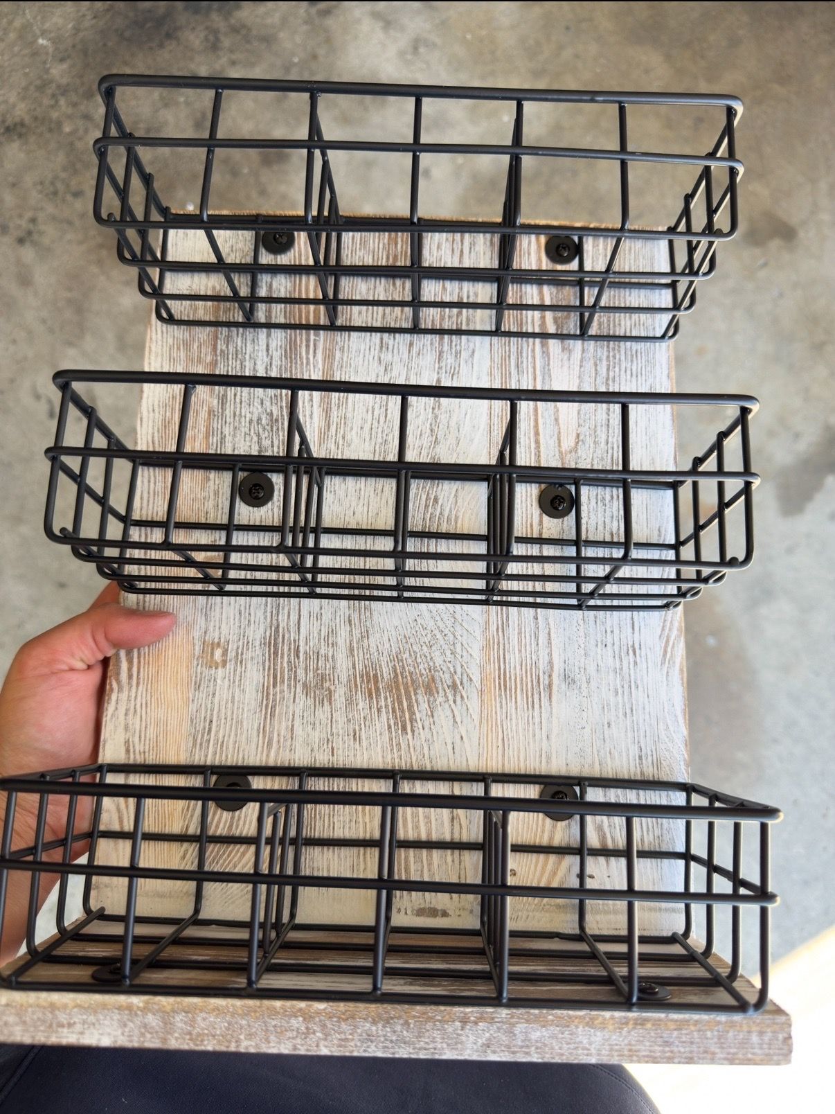 Rustic Wood Wall Organizer 3 Baskets
