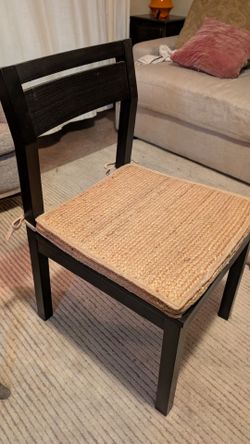 West Elm Black Wood Dining Chair with Woven Seat Cushion