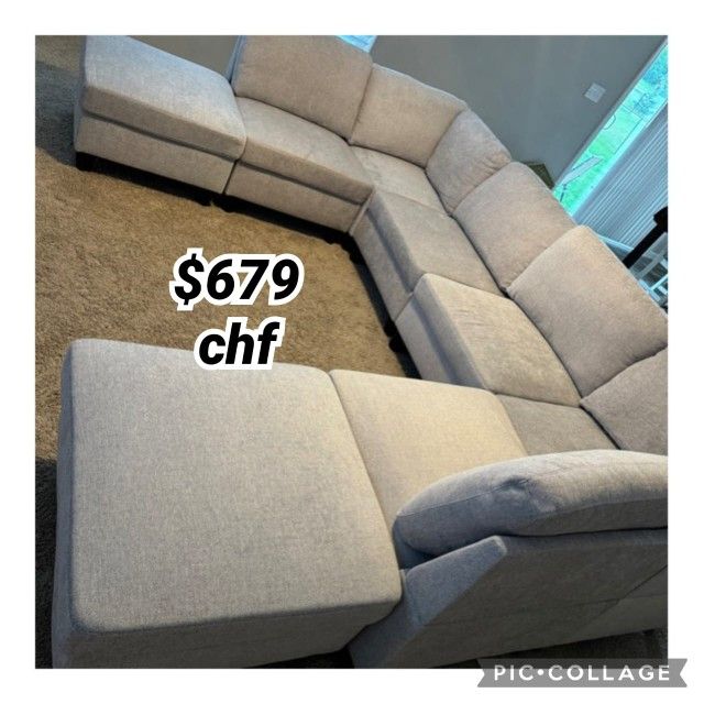 Grey White Flannel 8-Piece Living Room Modular Sectional Sofa Set