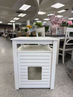 Antique white extra-large cat litter box side table,