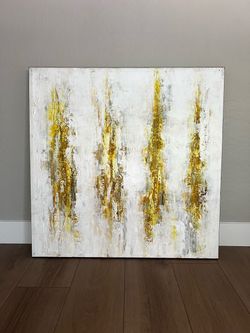 40x40 EXTRA LARGE Modern White And Gold Textured Glitter Canvas Wall Art