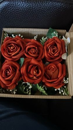 Artificial Red/Orange Roses Box Set of 6