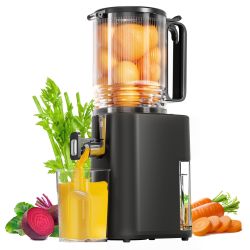 Cold Press Juicer, 5.5inch Wide Feed Chute Juicer Machine, Slow Masticating Juicer For Whole Vegetables & Fruits, Black