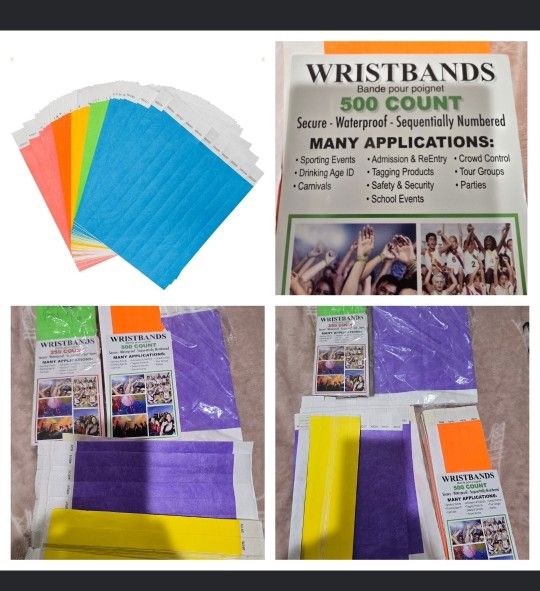 New 1500 Neon Wristbands, 1-500 Consecutive Numbers, 4 Colors, Waterproof secureĀ ( reseda ca)
