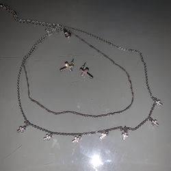 Diamond Cross Earrings And Layered Necklace Jewelry Set