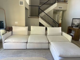 CB2 Lumis Deep-Depth Modular Sectional + Ottoman – Snow White, 4 pieces
