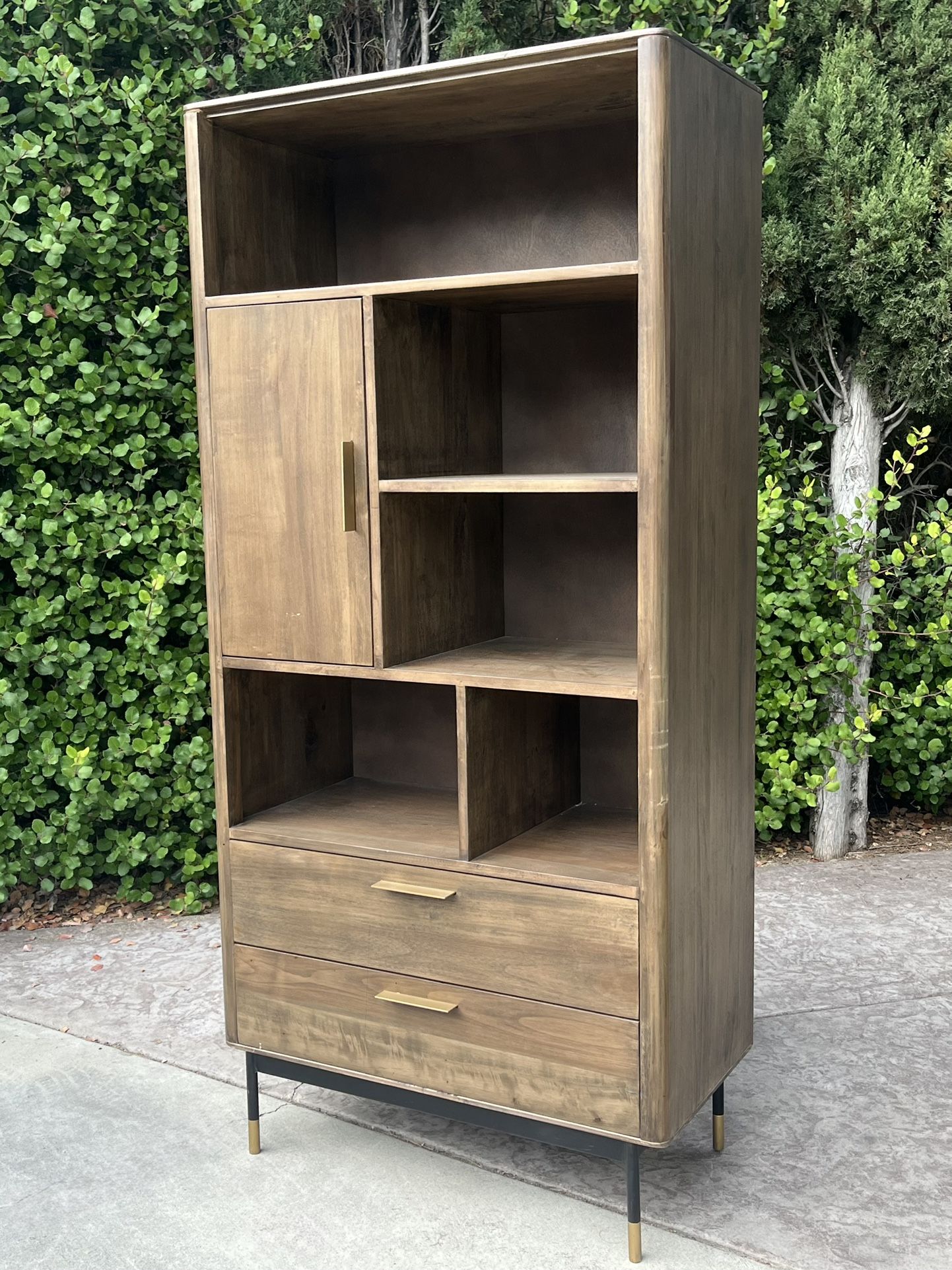 Modern Mid Century Gray Tall Bookshelf Cabinet Storage Book Shelf