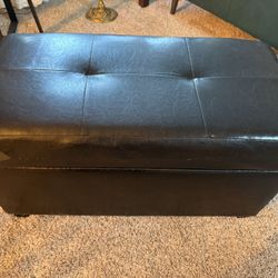 Small Black Storage Bench – Faux Leather and Wood