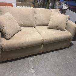 Pullout Sofabed (full) Like New Faux Suede - Beige