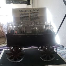 REAL GERMAN STEIN 6 FROSTY MUGS IN WAGON .THE BEER WAGON