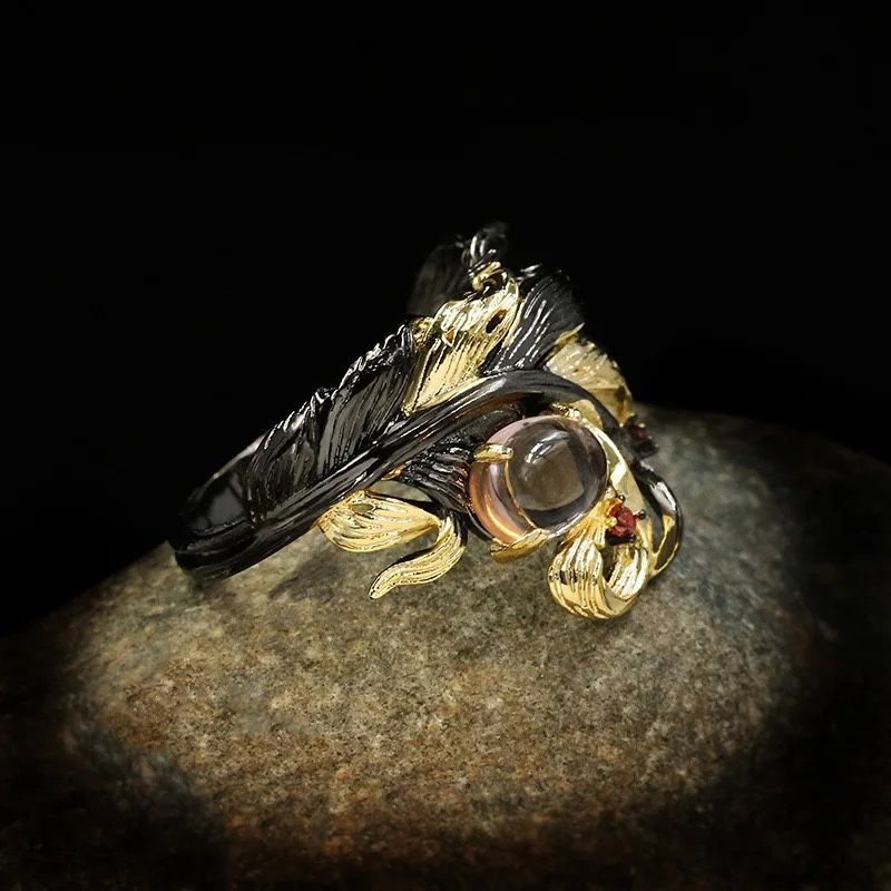 Vintage Flower Design Crystal Ethnic Retro Style Ring Size 7