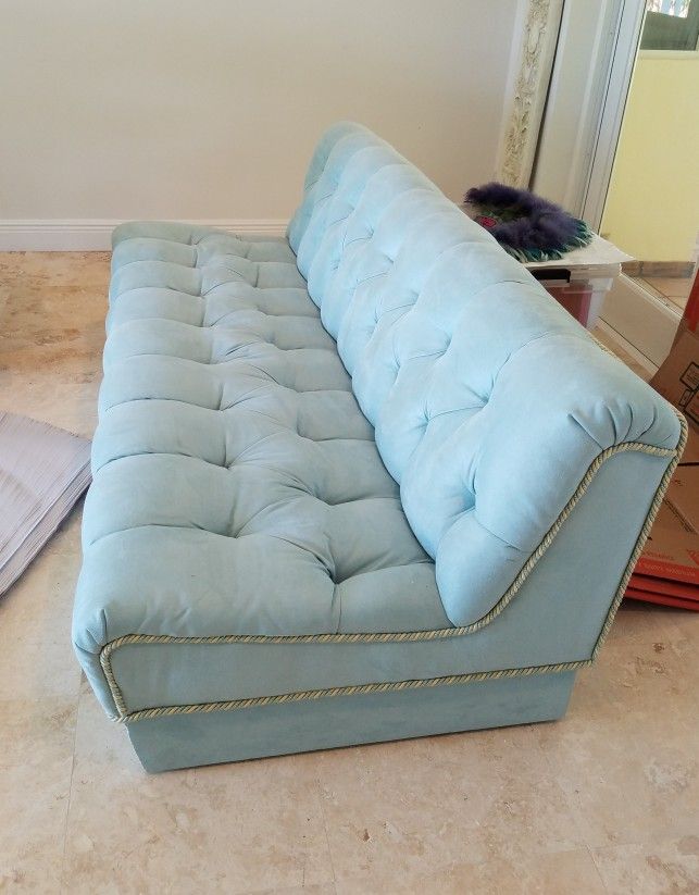 Mid Century Modern Tufted Turquoise Sofa