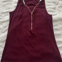 Ambiance Ribbed Zip-Front Tank Top - Burgundy