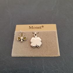 Four Leaf Clover Charm/Pendant, Silver Tone by Monet Plus Irish Shamrock Charm