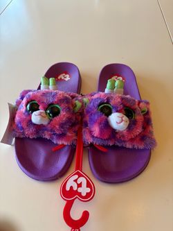 New Kids Sz 2-3 TY Cute Purple Plush Kitten Shoes