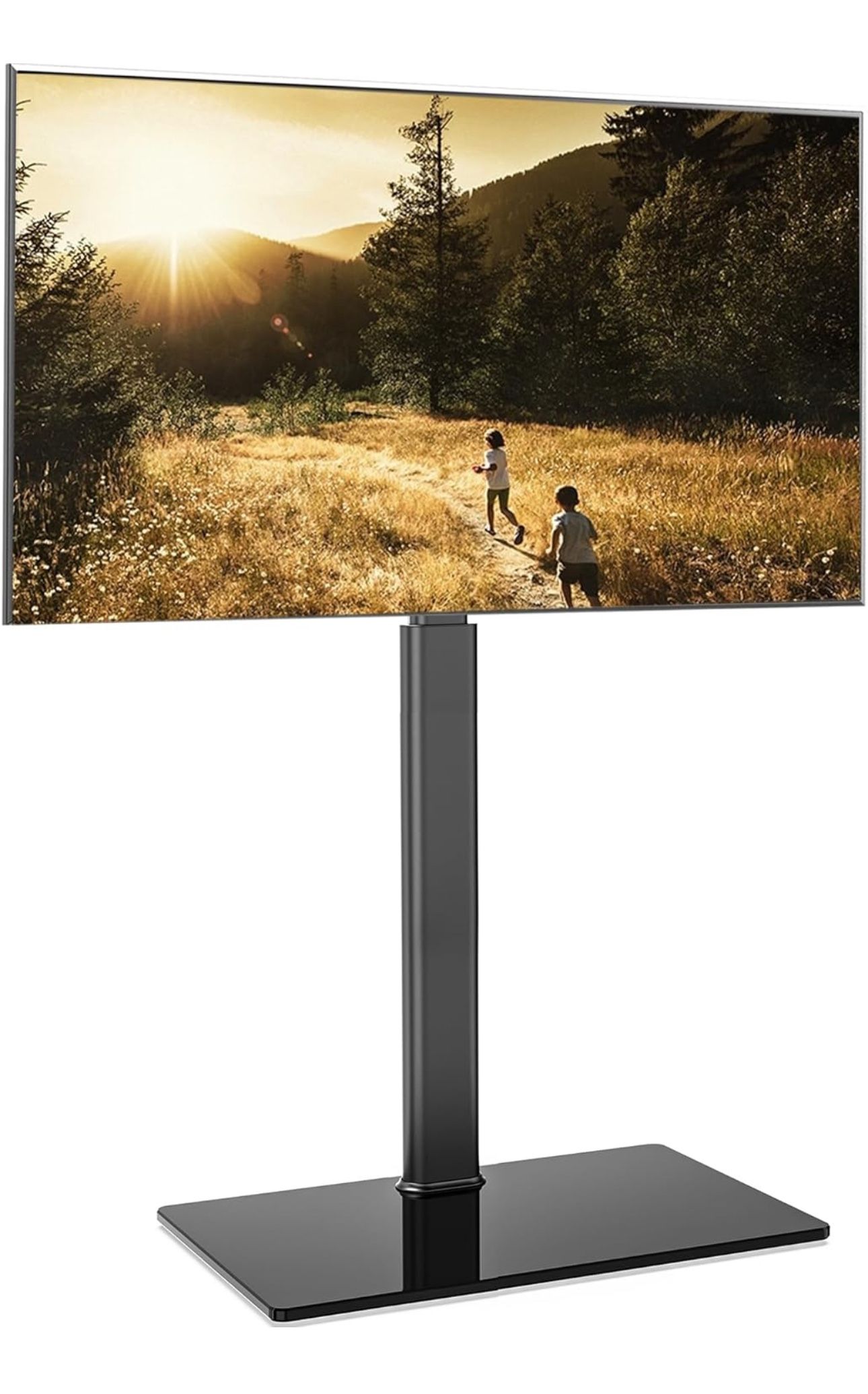 FITUEYES Universal TV Stand for 32 39 40 43 49 50 55 60 Inch TVs, TV Floor Stand with Swivel Mount, Max Holds 66lbs, Black Glass Base, Height Adjustab