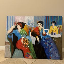Three Ladies Colorful Acrylic Painting 