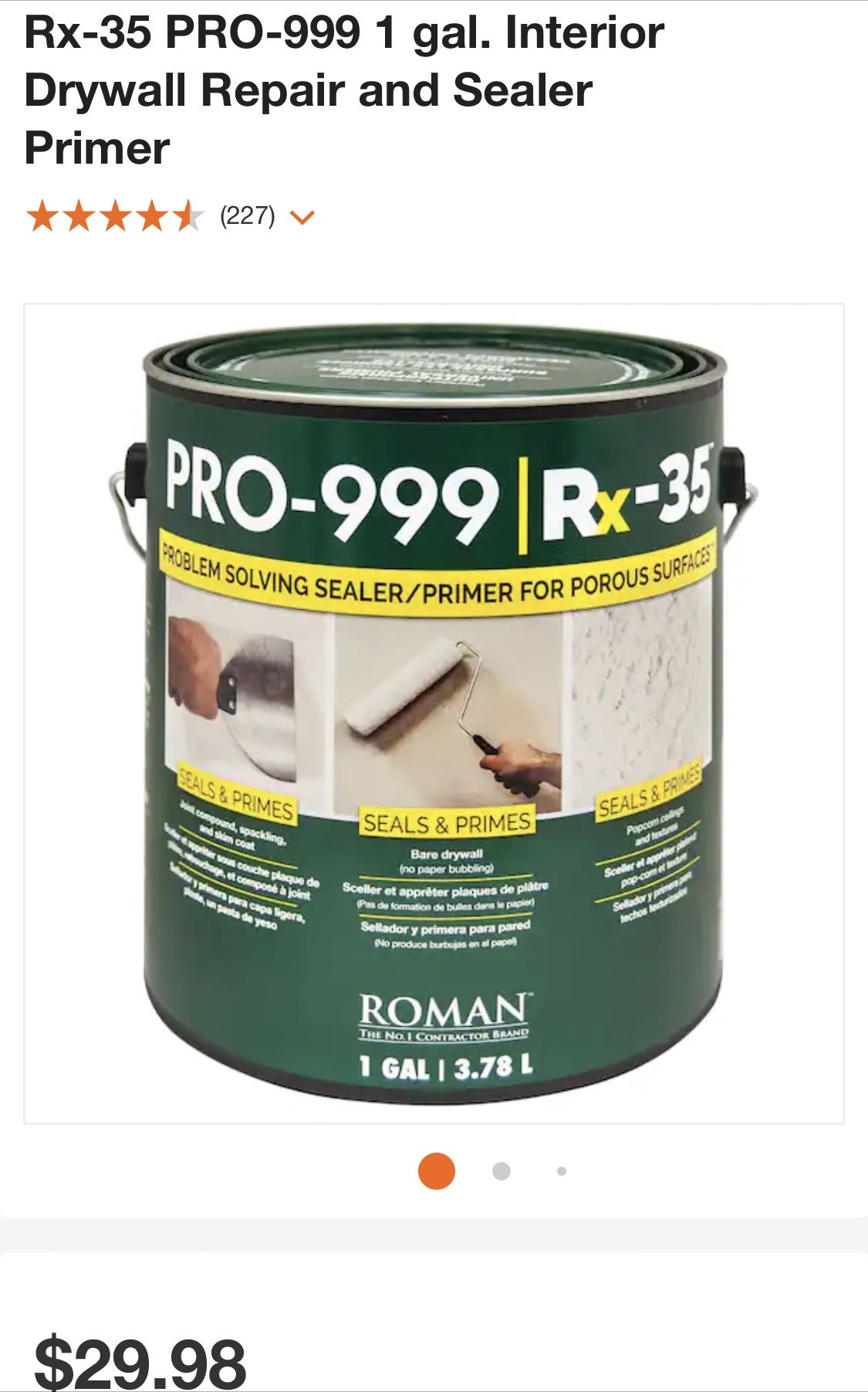 Roman Rx-35 PRO-999 1 gal. Interior Drywall Repair and Sealer Primer