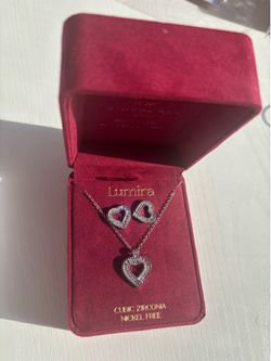 Silver Heart Necklace and Earrings Set