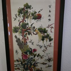 Chinese Embroidery On Silk Vintage