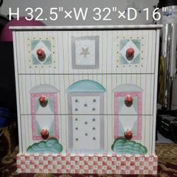Heavy&solid 3 Drawer Cute&Beautiful Painted Doll House Decor 332.5" H x 32" Wx 16"D