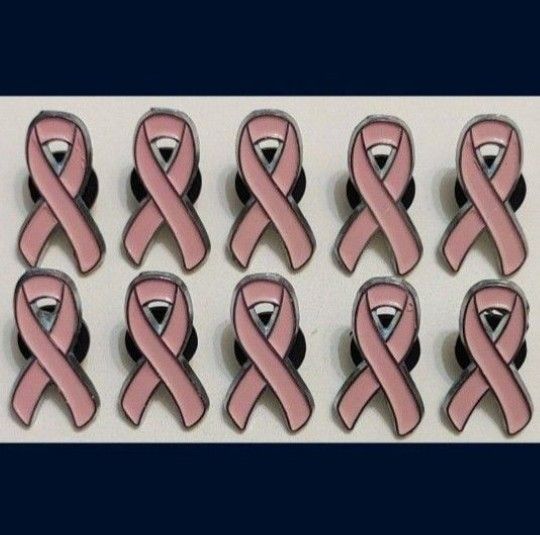 LOT OF 10 1" Soft Enamel BREAST CANCER AWARENESS SILVERTONE RIBBON Supporter Pins (UNUSED)😇 Please Read Description.