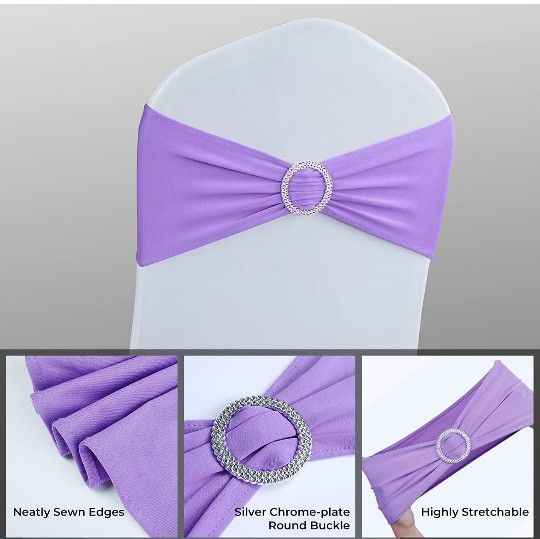 Used Lavender Spandex Chair Sashes Bows 70 Pack.