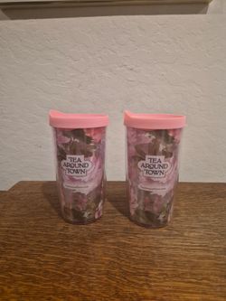 Set of Two Tea Around Town Souvenir Travel Tumblers 16oz