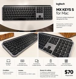 Logitech MX Keys S for Mac – Wireless Keyboard – Excellent Condition