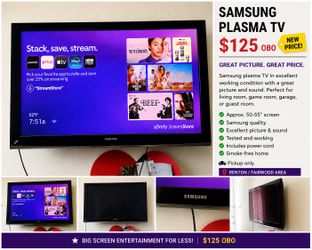 Samsung Plasma TV – Approx. 55” – $50