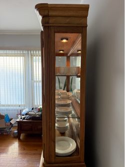 SOLID OAK DINETTE CABINET W/ custom lights on the top