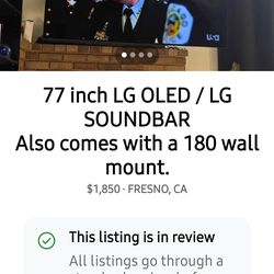 77 inch LG  OLED  tv with LG SOUNDBAR  AND 180  MOTION WALL MOUNT