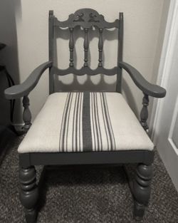 Solid Wood vintage Chair With Grain Sack Fabric 