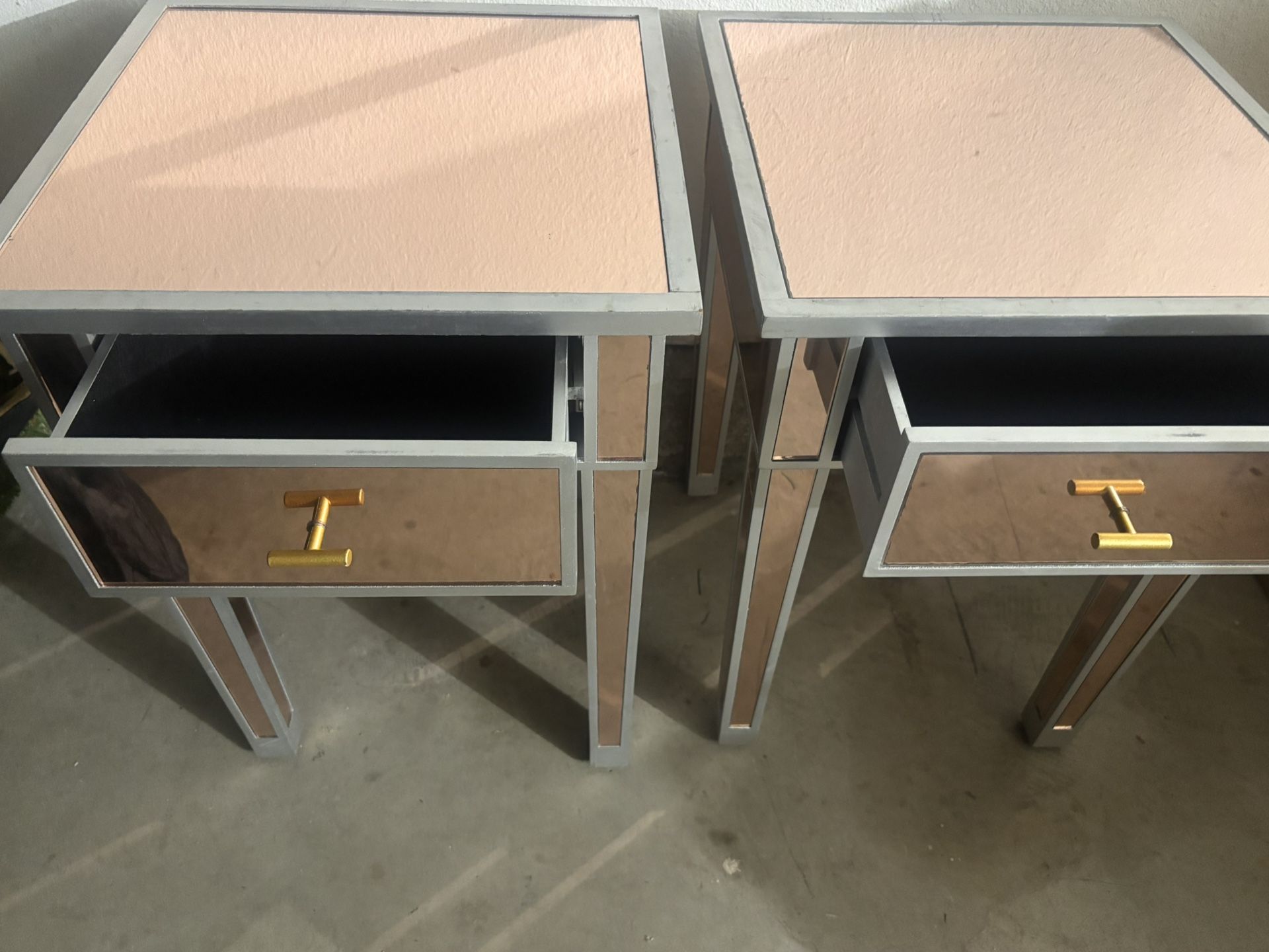 Rose Gold Mirrored Nightstands/ Accent Tables (2)