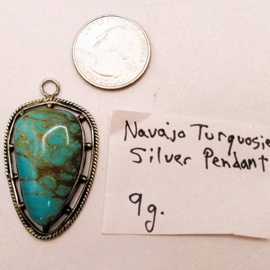 Vintage Sterling Silver Navajo Turquoise Pendant
